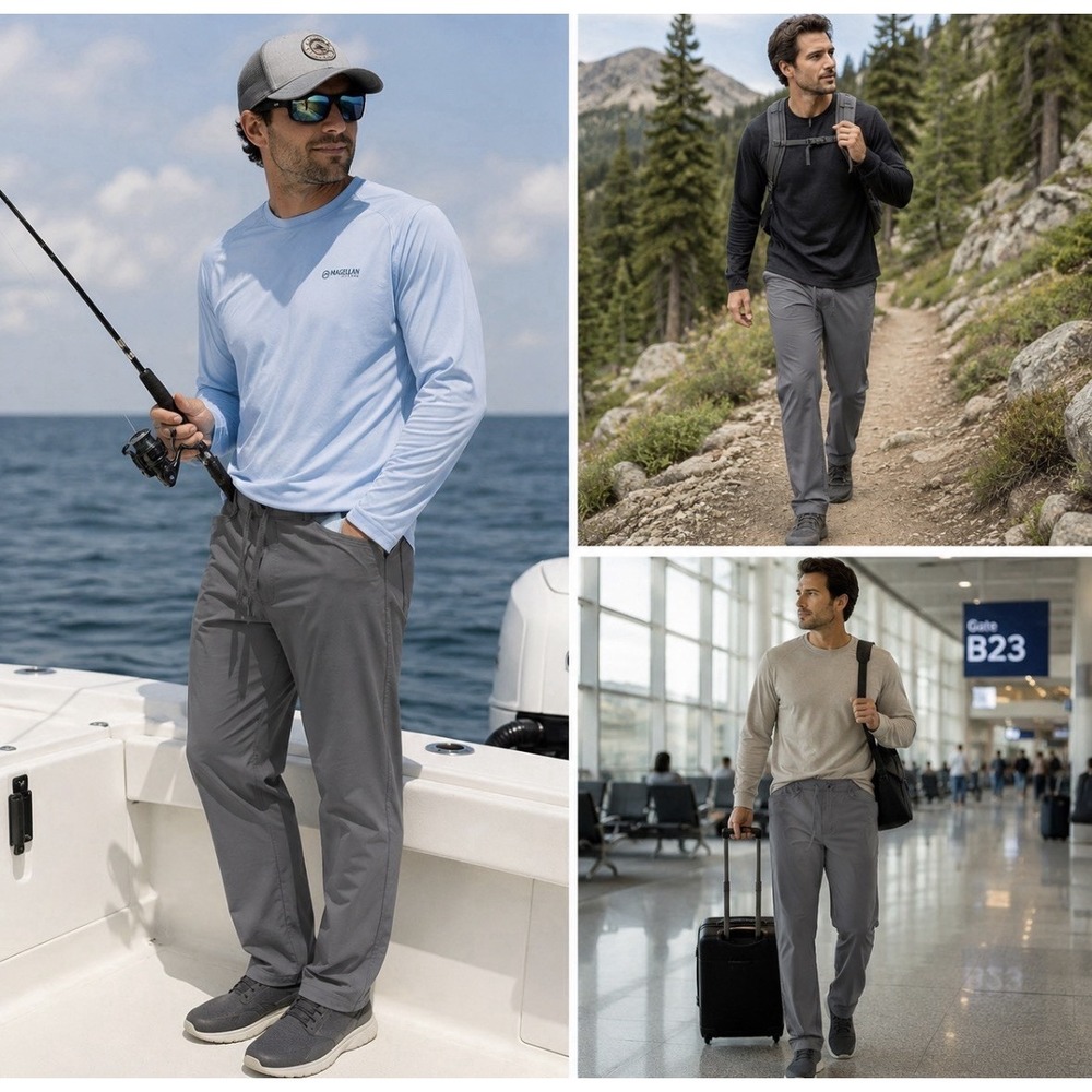 Magellan Outdoors Men L Water Repellent Gray Pants Fish Gear Light Weight